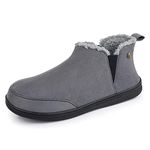 VeraCosy Men's Micro Suede Sheepskin Wool Blend Hi-Top Boot Slippers House Shoes with Elastic Dual Gores Dark Grey,10 UK