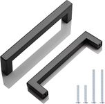 KNOBWELL 6 Pack Matte Black Kitchen Cabinet Door Handles - Stainless Steel Drawer Dresser Pulls Kitchen Cabinet Handles Black 6 Pack - 5" Hole Centers