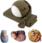 Newborn Photography Props Long Tail Hat with Wrap Blanket Outfit Set for Baby Boys Girls Photo Shoot (Dark Green)