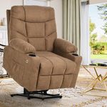 YITAHOME Electric Power Lift Recliner Chair for Elderly, Fabric Recliner Chair with Massage and Heat, Spacious Seat, USB Ports, Cup Holders, Side Pockets, Remote Control (Brown)