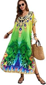 L-Peach Women's Ethnic Print Caftan Loungewear Nightgown Homewear Beach Dress Maxi Oversized Swimsuit Cover ups