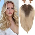 WIGNEE 14 Inches Ombre Blonde Hair Toppers Swiss Lace Hair Topper with Curtain Bangs Toppers Hair Pieces for Women Synthetic Hair Toppers for Thinning Hair Natural Looking Hair Toppers for Women