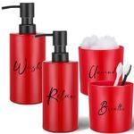 Yaomiao 4 Pcs Red Bathroom Accessories Set Includes Soap Dispenser Toothbrush Holder Qtip Cotton Ball Holder Modern Red Matte Glass Bathroom Accessory Sets for Bathroom Decoration and Gift