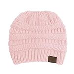 Aikowener Ponytail Beanie Hat, Slouchy Winter Hats for Women Trawler Beany Hat Messy High Bun with Hole Warm Ski Knitted Hat Stretch Cable Outdoor Cap for Ladies and Girls, Pink, One Size