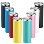 Skinny Tumblers,8 Pcs 20 Oz Stainless Steel Tumbler Bulk with Lids Bulk,Blank Slim Vacuum Insulated Cup Double Layer Water Reusable Travel Coffee Mug for DIY Cold Hot Drinks