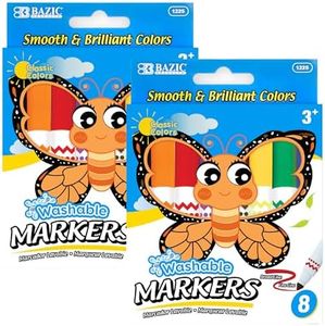 BAZIC Products Washable Markers Broad Line 8 Color Jumbo Size Coloring Marker, Non Toxic Marcadorc Art School Supplies, Gift (8/Pack), 2-Packs