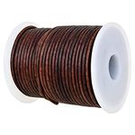 GENIQUE Real/Genuine Round Leather String Cord for Necklace, Bracelets, Jewellery, Braiding(20 Metres) (2mm,Antique Brown Distressed)