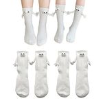 Feliciay 2 Pairs Funny Couple Socks,Magnetic Socks Hand In Hand Socks Hand Holding Socks,Friendship Socks Cute Novelty Socks Magnet Socks Holding Hand Couple Socks for Women Men(white+white)