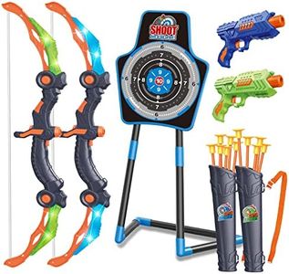 SpringFlower 2 Bow and Arrow Sets with LED Light-up,2 Foam Dart Guns for Kids 5 6 7 8 9 10+ Years Old, Archery Set with Standing Target for Boys & Girl, Ideal Gift