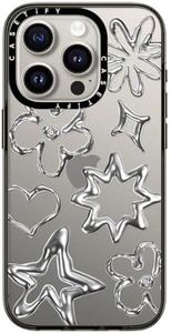 CASETiFY Compact Case for iPhone 15 Pro [2X Military Grade Drop Tested / 4ft Drop Protection] - Chrome Doodles - Clear Black