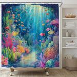 YSATNSFT Ocean Underwater World Shower Curtain Colorful Tropical Fishes Coral in The Deep Sea Fabric Bathroom Decor Set with Hooks,(70" WX70 H)