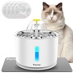 Parner Cat Water Fountain, 2.4 L Water Dispenser for Cats with LED Water Level Window, Pet Drinking Fountain Stainless Steel with 4 Pcs Filter & 1 Silicone Mat, Drinking Water Bowl for Multiple Pets