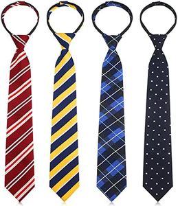 Geyoga 4 Pcs Kids Tie for Boys Adjustable Zipper Youth Child Toddler Necktie Wedding Graduation School Uniform 6-12 Years (Simple Style), Simple Style