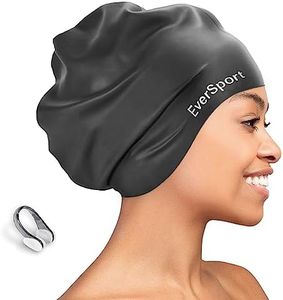 EverSport Swimming Cap Women Men Long Hair - Large Silicone Swim Cap for Adult Braids and Dreadlocks Waterproof Keep Hair Dry