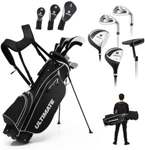 ULTIMATE Men's Golf Club Set, Complete Golf Clubs Package Set & Portable Stand Bag w/Driver, #3 Fairway Wood w/Headcover, #4 Hybrid, #6/ #7/ #8/ #9 Irons, Pitching Wedge, Putter (Dark)