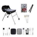 Peng Essentials WheelGrill Drum Barbeque Grill with Accessories for home | Large Cooking Area, Additional Warming Rack | Barrel style, Charcoal Griller BBQ With Set of 10 Premium Accessories