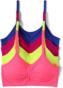 Kalon 4 Pack Nylon Spandex Removable Pads Comfort Bras Ext Sizes (M/L, Neons)