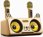 Kitty Cat Karaoke Machine for Kids, Children and Toddlers with 2 Wireless Bluetooth Microphones, Portable PA Speaker System Includes Lyrics Display Phone Holder, TV Cable and Singer Vocal Removal Mode