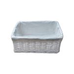 Arpan Small White Wicker Gift Hamper Storage Basket With White Cloth Lining