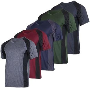 Real Essentials Athletic V Neck Tshirt Shirts T-Shirts Men Quick Dry Fit Tops Dri Fit Short Sleeve Active Wear Training Exercise Fitness Workout Shirt Tee Tees Gym Sports Top, Set 7, XXL, Pack of 5