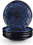 vicrays Ceramic Dessert Salad Plates, 8 Inch, Set of 6, Round, Microwave, Oven, and Dishwasher Safe, Scratch Resistant, Porcelain Fluted Suitable for Snacks, Appetizer, Home, Restaurant (Blue)