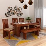 Ganpati Arts Sheesham Wood Honey Finish 6 Seater Dining Table Set with Bench for Living Room