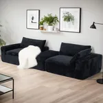 110" L Shaped Modern Minimalist Sofa, Upholstered Comfy Cloud Couch, Modular Sectional Couch with Deep Large seat, Fluffy,No Assembly Required Couch for Living Room (Plush Corduroy,Black Grey)