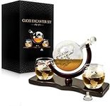 Whiskey Decanter Set World Etched Globe Decanter Antique Ship Glass Stopper Pour Funnel Liquor Dispenser Spirits Scotch Bourbon Vodka Rum Brandy (Decanter 850 ml Complete Set)