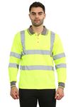 kraftd Mens Hi Vis Polo Viz High Visibility Reflective Tape Safety Polos Contrast Long Sleeve Workwear Tee Tshirt Top