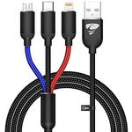 Multi Charger Cable 3 in 1 Charging Cable [1.2M] Multiple USB Cable Nylon Multi Lead with iP Micro USB Type C Connector for iPhone 11 12 XR 10, Android Galaxy S20 S9 S7 J6 A10, Huawei, Sony, PS4