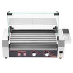 Uargd Hot Dog Roller Machine, 12-Sausage Capacity with 5 Rollers, Stainless Steel Grill Cooker, 750W Commercial Sausage Maker with Dual Temperature Control, Protective Cover, Side Storage