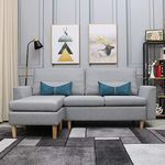 Best-Living Furniture Sectional Sofa, L-Shape Sectional Couch with Reversible Chaise, Couches and Sofas with Modern Linen Fabric for Small Space (Grey-Blue)