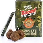 Jealous Devil Boom! Firestarters 24 Pack, 100% Natural Made from Coconut Fiber, No Smoke and Odorless, Waterproof, 20-Minute Long Burn for BBQ Lump Charcoal, Briquettes, Fireplace, Camping and More