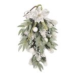 19.7In Artificial Christmas Teardrop Swag, Pine Needles Door Swag Wreath with White Berries, Christmas Decoration Stair Wreath, Wreath Stairway Swag for Christmas Front Door Wall Stair Decoration(#1)