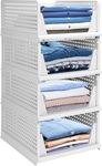 HEGZI 4 Pieces Cloth Organiser for Wardrobe, Dress Blouse Innerwear Jeans Dupatta Shirt Pants Organiser for Wardrobe, Foldable and Stackable Closet Organizer, White