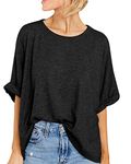 Women Oversized T-Shirt Summer Casual Short Sleeve Loose Tee Tops, Black, Medium