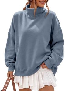 Trendy Queen Women’s Fleece Oversized Sweatshirts Fall Winter Mock Neck Pullover with Pockets GreyBlue L