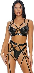 Forplay Womens Bra, Panty and Garter BeltLingerie Set, Black, X-Large