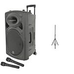 QTX | New Rechargeable Battery 15" Portable PA Speaker System 500W | Complete With Bluetooth Connectivity, Media Player with Wireless Remote Aux & qtx Robust Steel Speaker Stand, Black