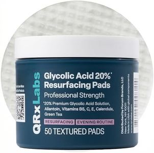 QRxLabs Glycolic Acid 20% Resurfacing Pads for Face & Body with Vitamins B5, C & E, Green Tea, Calendula, Allantoin - Exfoliates Surface Skin and Reduces Fine Lines and Wrinkles - Peel Pads