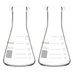 StonyLab 2-Pack Glass 25ml Heavy Wall Narrow Mouth Erlenmeyer Flasks with Heavy Duty Rim