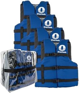 Overton's Universal Adult Life Jacket - Pack of 4, Nylon Shell with Closed-Cell Foam, Open Sides and Sturdy Belts, USCG Approved Type III, Fits Chest Sizes 30" to 52", Includes Zippered Storage Bag