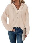 RIROW Womens Tops Long Sleeve Shirt Waffle Henley Hoodies Drawstring Sweatshirt Raglan Sleeve Button Up Fall Winter Sweater 2024 New Cream M