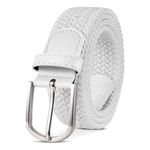 TANGCHAO Mens Belt,Elastic Braided Belt Unisex Men Women Braided Elastic Stretch Woven Belt 33mm(1.25") Multi Colours White 120