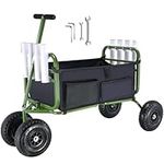 VEVOR Beach Fishing Cart, 300 lbs Load Capacity, Foldable Fish and Marine Cart with Four 11" Big Wheels Rubber Balloon Tires for Sand, Heavy-Duty Steel Pier Wagon Trolley with 8 Rod Holders for Picnic