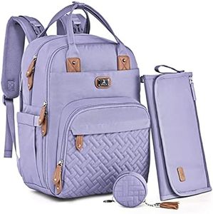 Dikaslon Diaper Bag Backpack with Portable Changing Pad, Pacifier Case and Stroller Straps, Large Unisex Baby Bags for Boys Girls, Multipurpose Travel Back Pack Moms Dads, Taro Purple