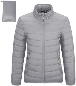 Outdoor Ventures Womens Winter Lightweight Jacket Warm Short Packable Puffer Jacket Transitional Padded Down Jacket Quilted Jacket for Ladies Lined for Hiking Travel, Foggy Grey, M