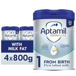 Aptamil Advanced 1 First Infant Baby Milk Powder Formula, from Birth, 800g (Pack of 4)