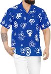 Happy Bay Men's Hawaiian Skull Vintage Shirt Pumpkin Halloween Shirts XXL Cobalt, Skull