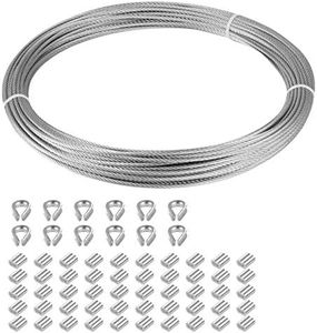 Eowpower 1/16 inch Stainless Steel 316 Aircraft Cable Wire Rope Marine Grade, 100FT Length 7x7 Strand Core with 50Pcs Aluminum Sleeves and 12Pcs Thimbles